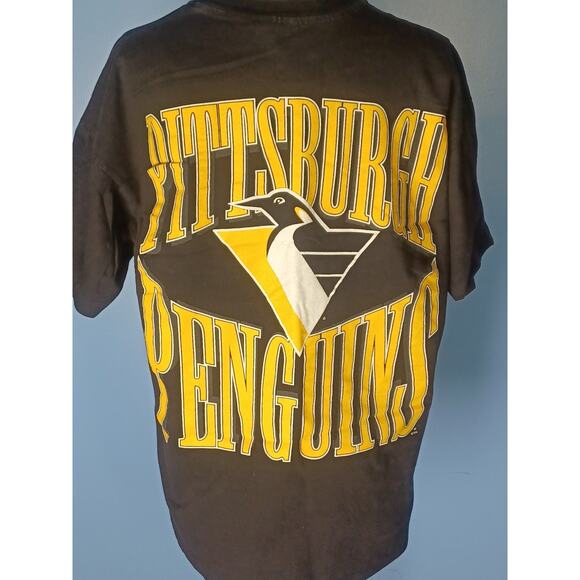 Vintage Pittsburgh Penguins NHL Single Stitch Rare Big Logo T-Shirt Black XL - Picture 4 of 11